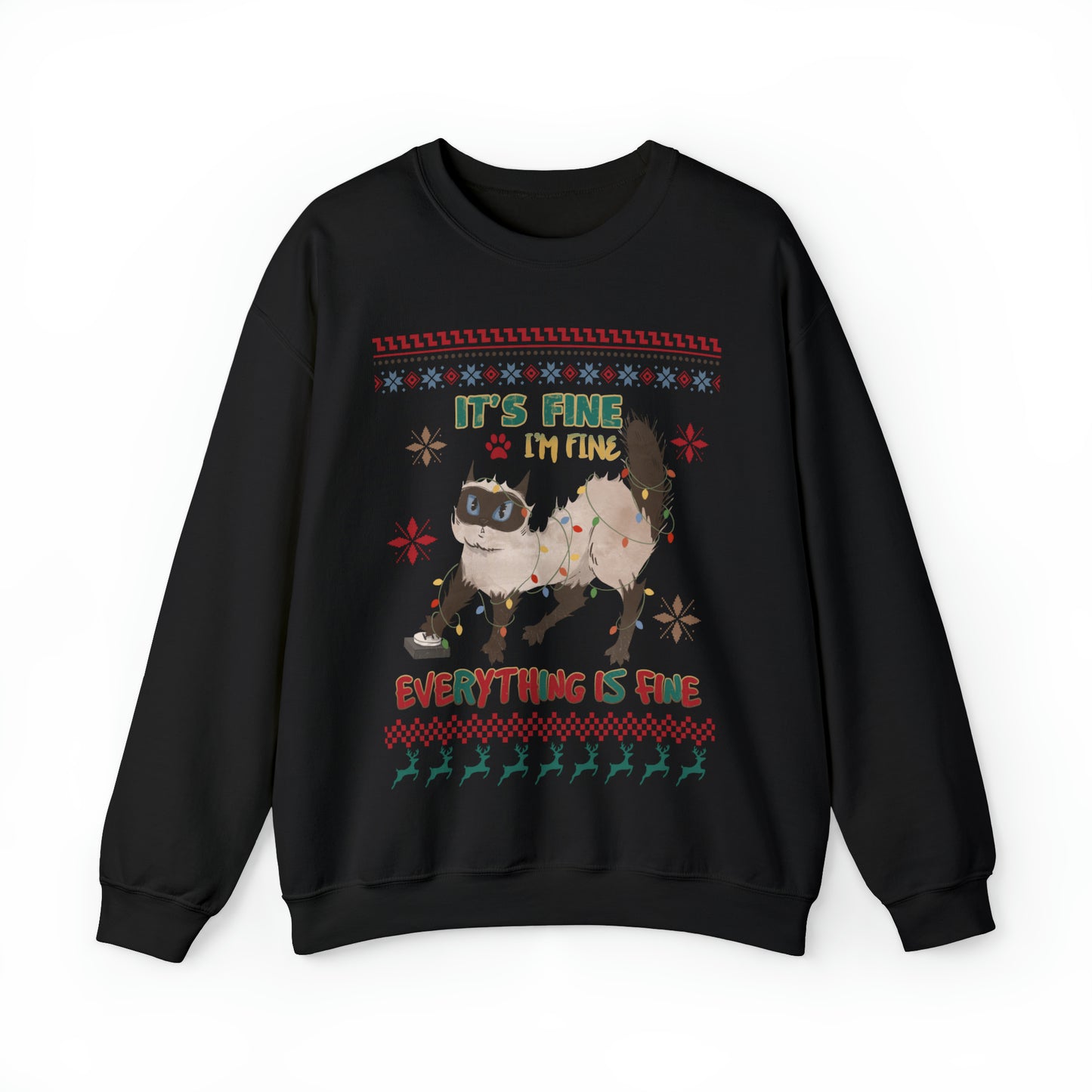 It's Fine I'm Fine Everything is Fine Cat in Lights Christmas Ugly Sweater Sweatshirt