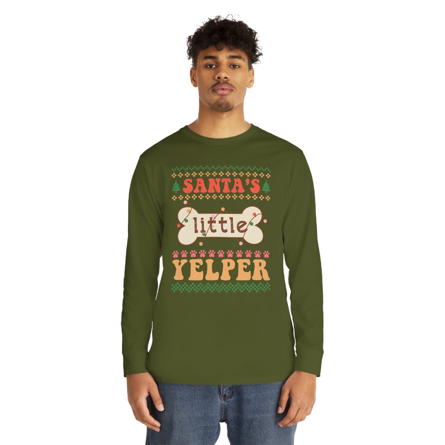 Santa's Little Yelper Christmas Ugly Sweater Long Sleeve Tee
