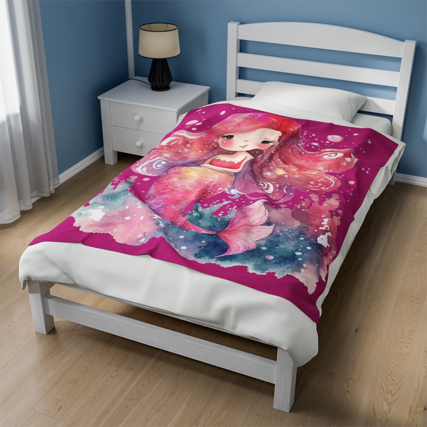 Watercolor Pink Mermaid Pattern Blanket