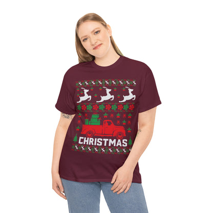Red Merry Christmas Truck Ugly Sweater Short Sleeve Tee