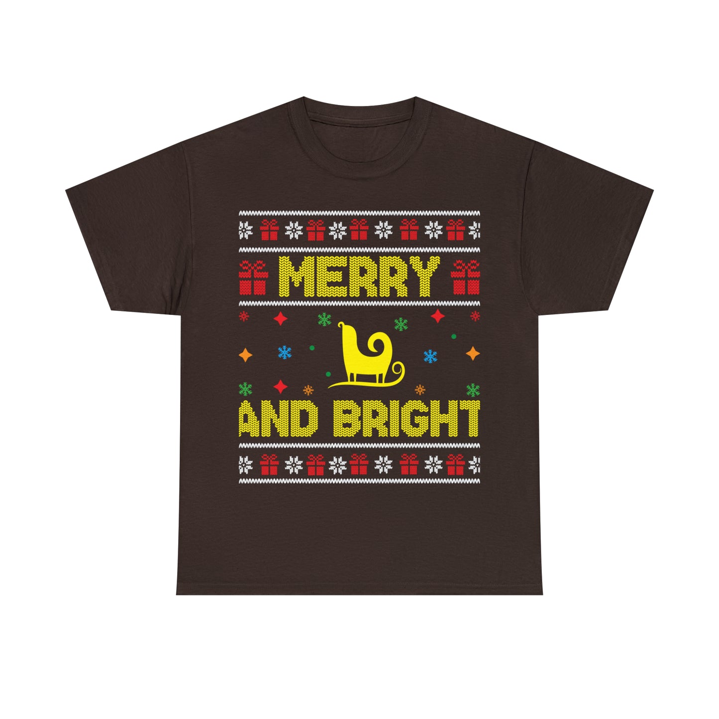 Merry and Bright Sleigh Christmas Ugly Sweater Short Sleeve Tee