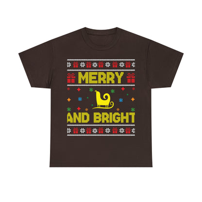 Merry and Bright Sleigh Christmas Ugly Sweater Short Sleeve Tee