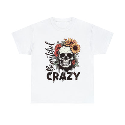 Beautiful Crazy Skull With Flowers Halloween Short Sleeve Tee