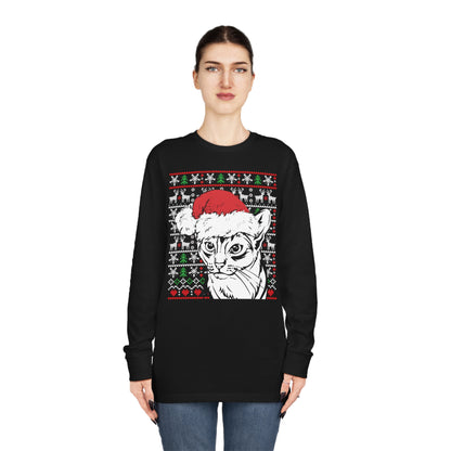 Cat in Santa Hat Christmas Ugly Sweater Long Sleeve T-shirt