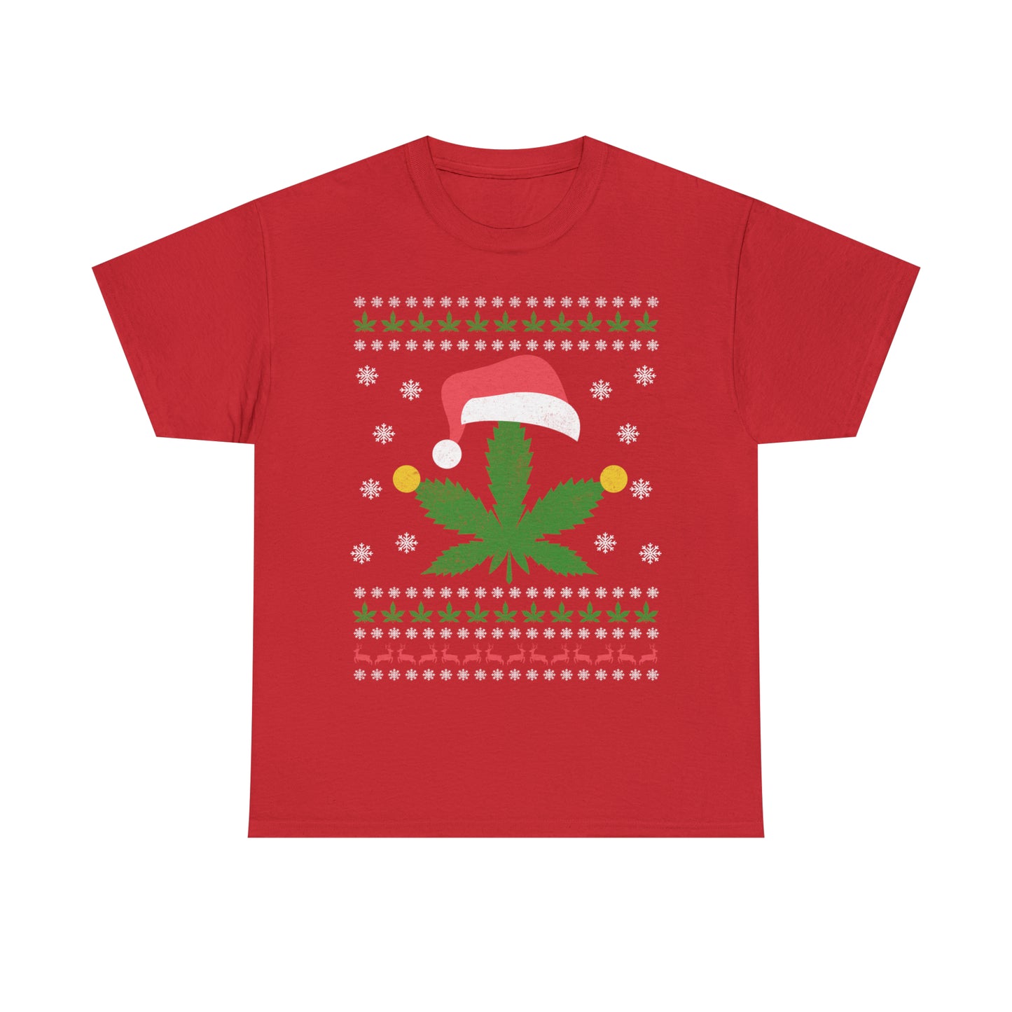 Cannabis Leaf in Santa Hat Christmas Ugly Sweater Short Sleeve Tee