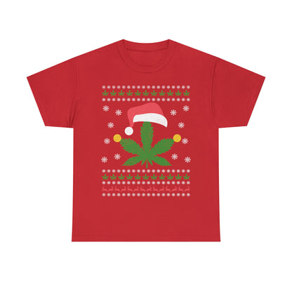 Cannabis Leaf in Santa Hat Christmas Ugly Sweater Short Sleeve Tee