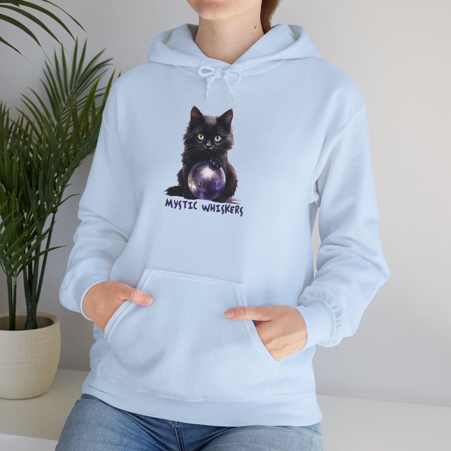 Mystic Whiskers Black Cat Halloween Pullover Hoodie