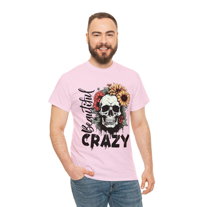 Beautiful Crazy Skull With Flowers Halloween Short Sleeve Tee