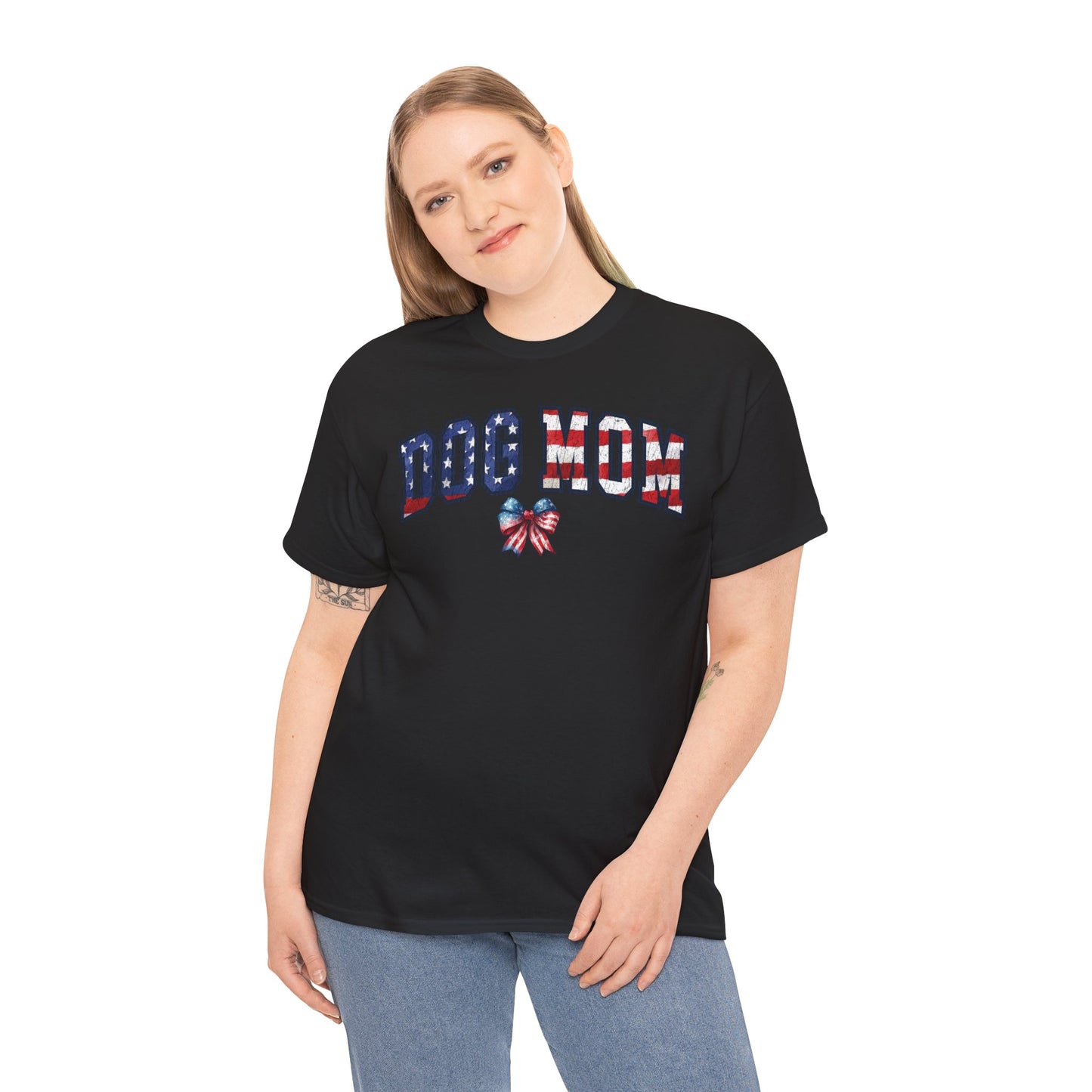 Dog Mom Flag Bow Short Sleeve Tshirt