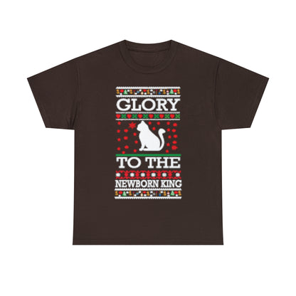 Glory to the Newborn King Cat Christmas Ugly Sweater Short Sleeve Tee