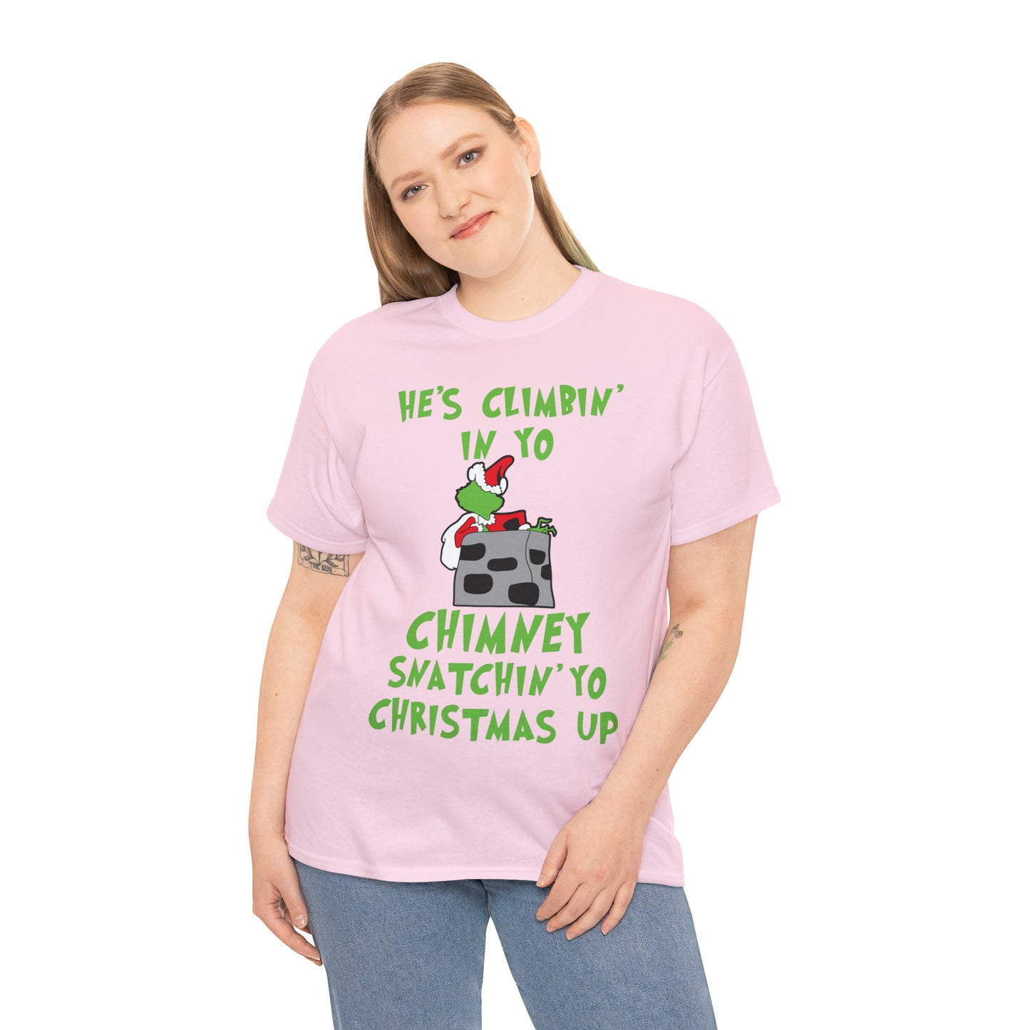 Grinch He's Climbing in Yo Chimney Christmas Short Sleeve Tee