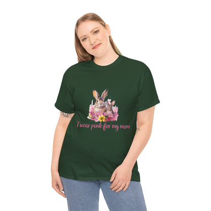 I Wear Pink For My Mom Rabbit Breast Cancer Short Sleeve Tee