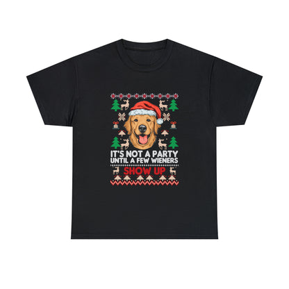 It's Not a Party Until a Few Wieners Show Up Ugly Christmas Sweater Short Sleeve Tee