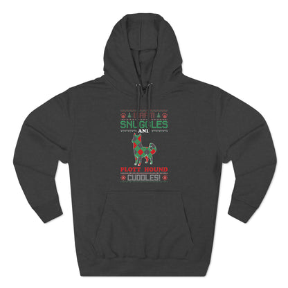 Warm Snuggles and Plott Hound Cuddles Christmas Ugly Sweater Pullover Hoodie