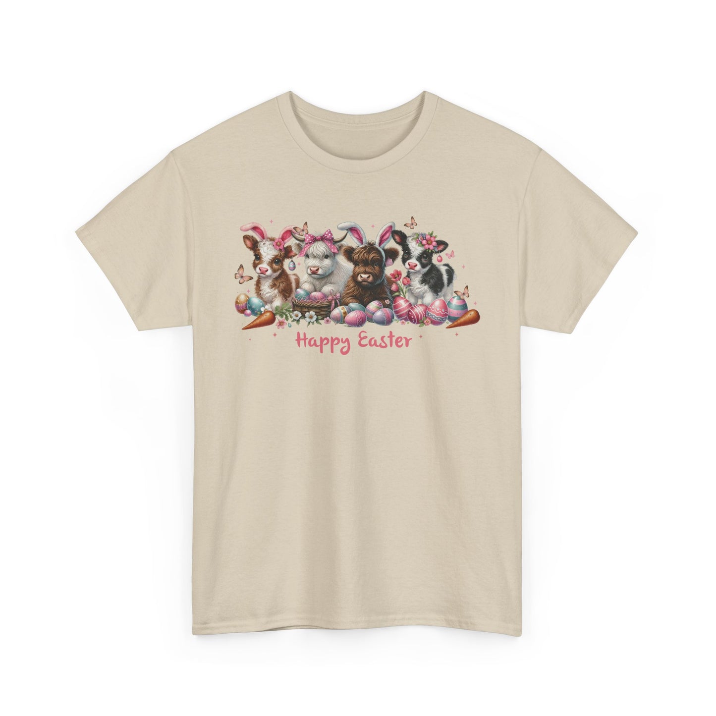 Easter Highland Cows with Rabbit Ears Short Sleeve Tshirt