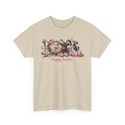 Easter Highland Cows with Rabbit Ears Short Sleeve Tshirt