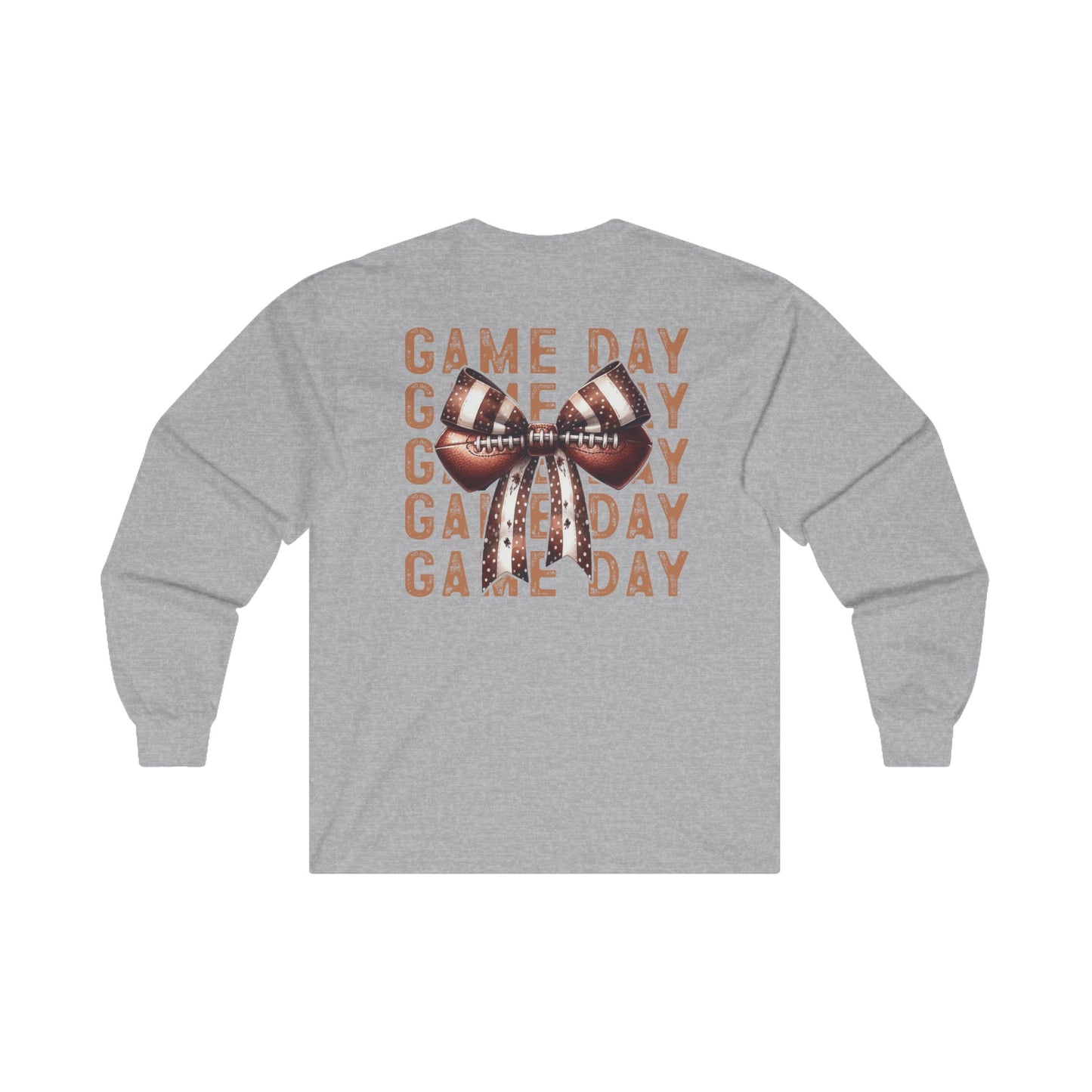 Football Game Day Shirt Mom Dad Parent Football Lover Coquette Bows Long Sleeve T-Shirt