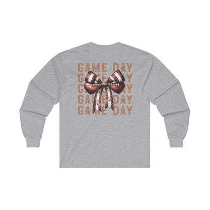 Football Game Day Shirt Mom Dad Parent Football Lover Coquette Bows Long Sleeve T-Shirt