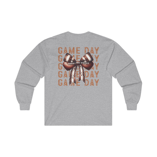 Football Game Day Shirt Mom Dad Parent Football Lover Coquette Bows Long Sleeve T-Shirt