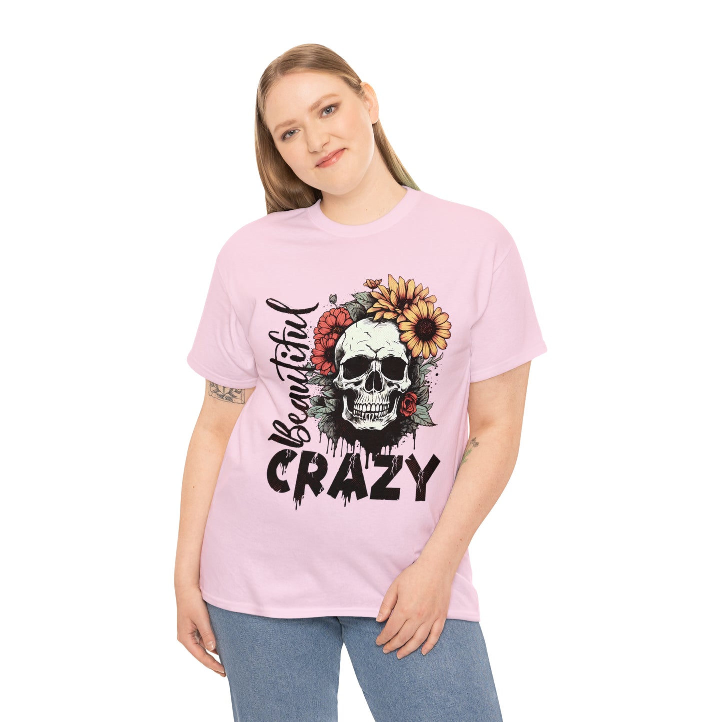 Beautiful Crazy Skull With Flowers Halloween Short Sleeve Tee