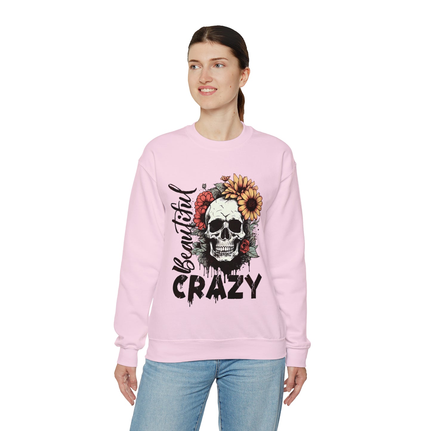 Beautiful Crazy Skull With Flowers Halloween Sweatshirt