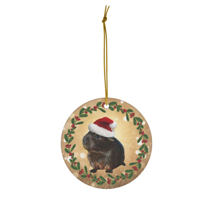 American Guinea Pig Brown Short Haired Christmas Ceramic Ornament