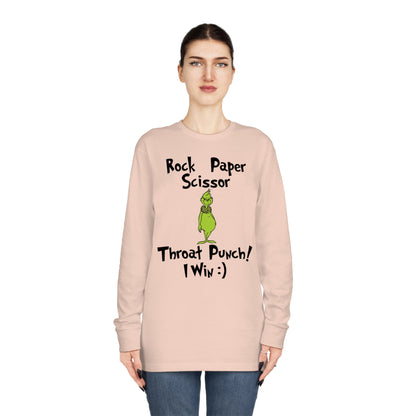 Rock, Paper, Scissors, Throat Punch. I Win! Grinch Christmas Long Sleeve T-Shirt