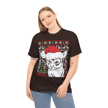 Cat in Santa Hat Christmas Ugly Sweater Short Sleeve Tee