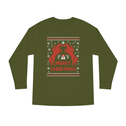 Merry Christmas Horseback Riding Christmas Ugly Sweater Long Sleeve Tee