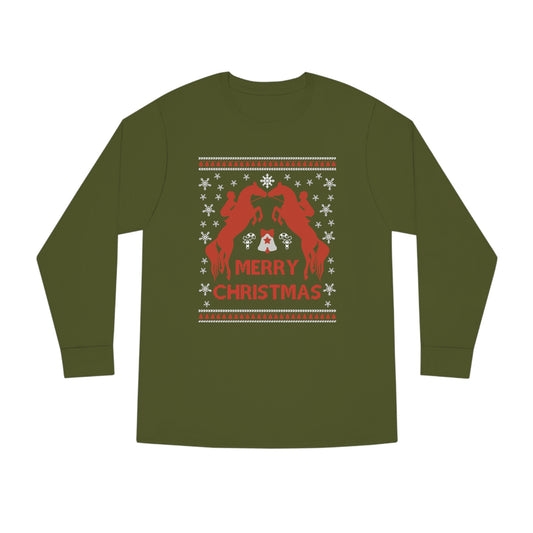 Merry Christmas Horseback Riding Christmas Ugly Sweater Long Sleeve Tee