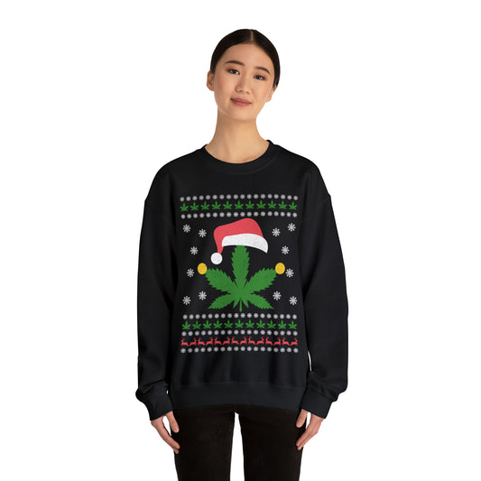 Cannabis Leaf in Santa Hat Christmas Ugly Sweater Sweatshirt