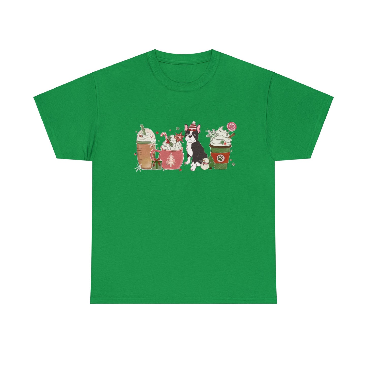 Boston Terrier Dog Latte Christmas Short Sleeve Tee