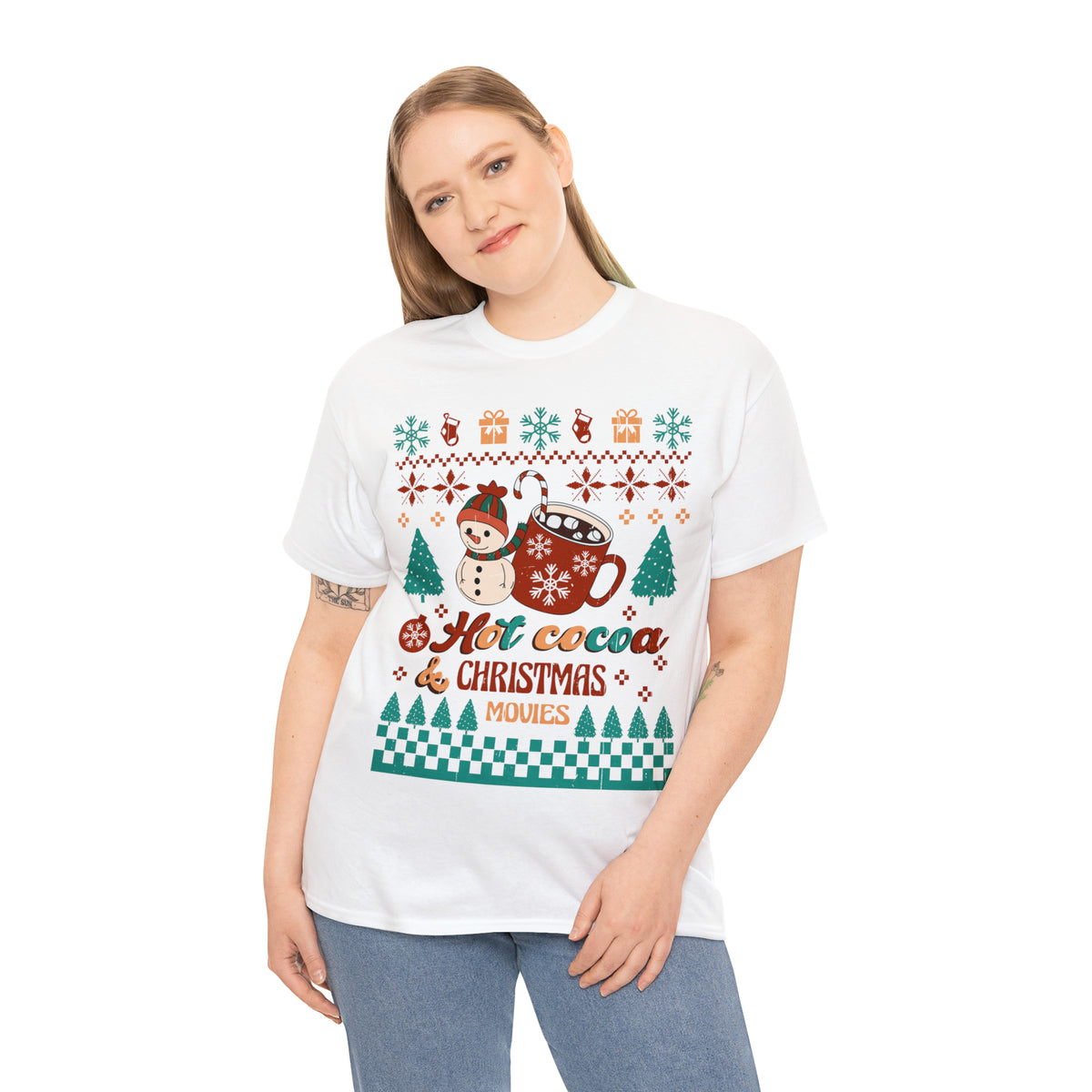 Hot Cocoa Christmas Movies Ugly Sweater Short Sleeve Tee