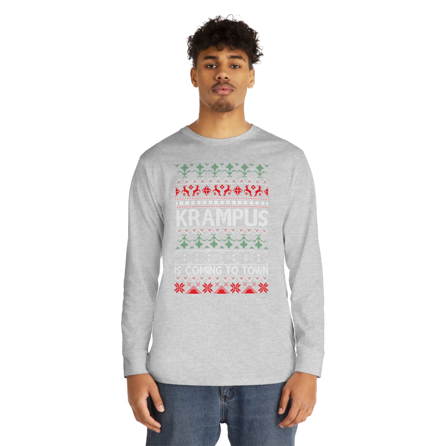 Krampus is Coming to Town Christmas Ugly Sweater Long Sleeve Tee