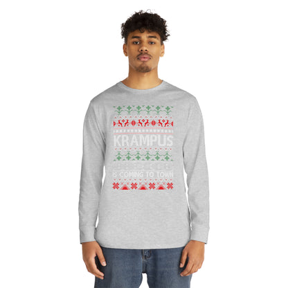 Krampus is Coming to Town Christmas Ugly Sweater Long Sleeve Tee