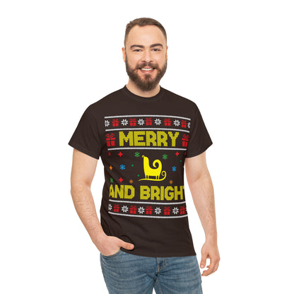 Merry and Bright Sleigh Christmas Ugly Sweater Short Sleeve Tee