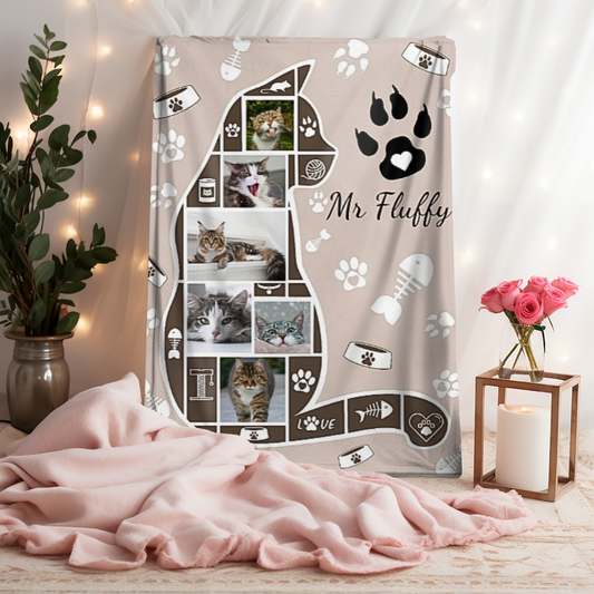 Personalized Cat Photo Velveteen Plush Blanket