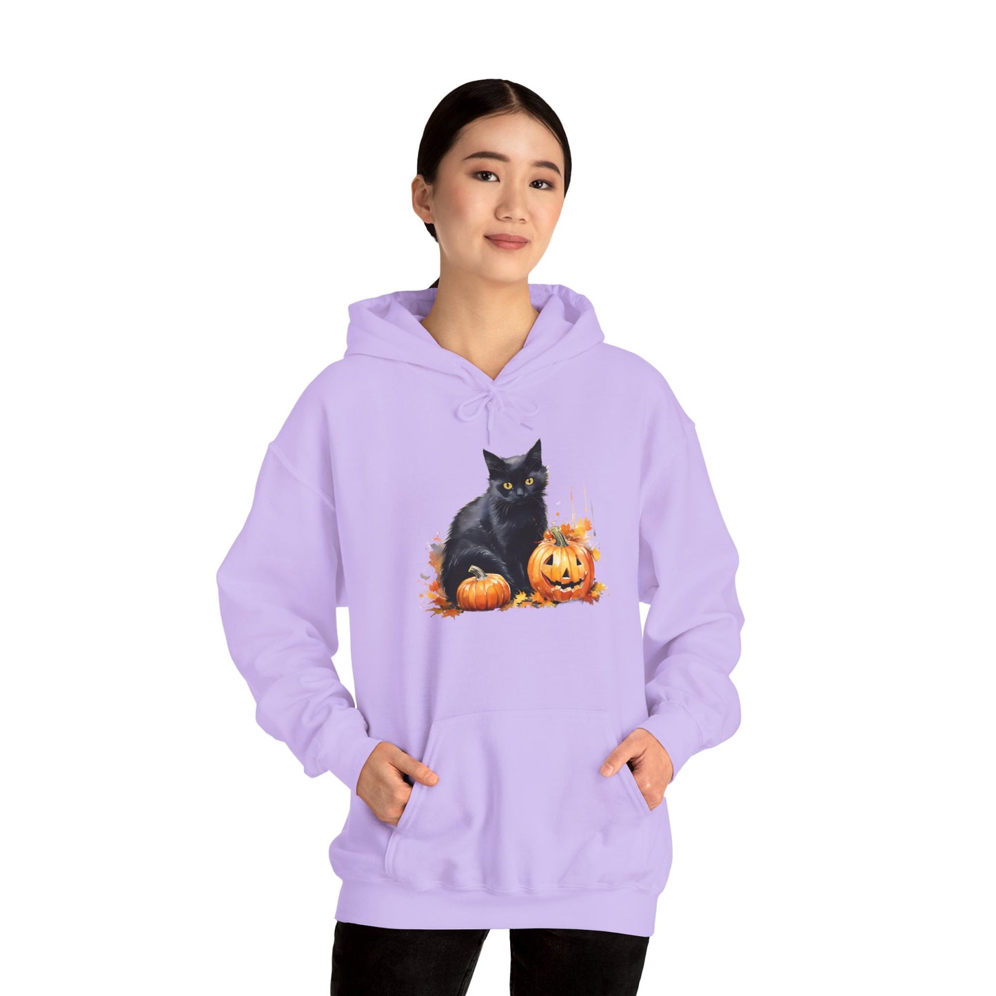 Black Cat with Pumpkin Halloween Pullover Hoodie