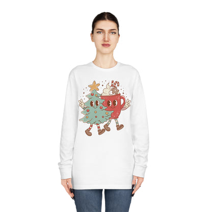 Retro Christmas Tree and Hot Cocoa Christmas Long Sleeve Tee