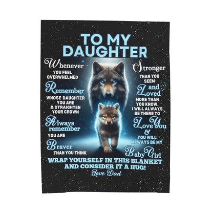 Wolf and Cub Velveteen Plush Blanket for Daughter with Crown and Heartwarming Message from Dad