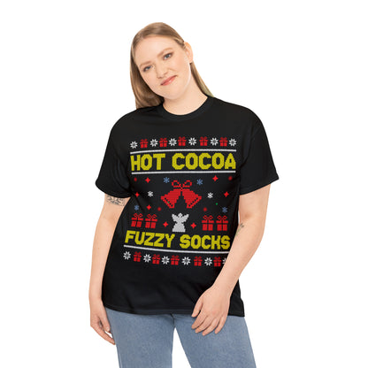 Hot Cocoa Fuzzy Socks Christmas Ugly Sweater Short Sleeve Tee