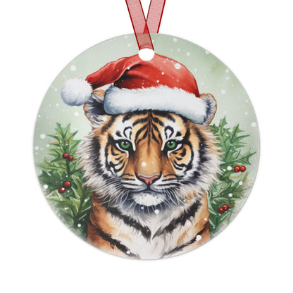 Tiger in Santa Hat Ornament