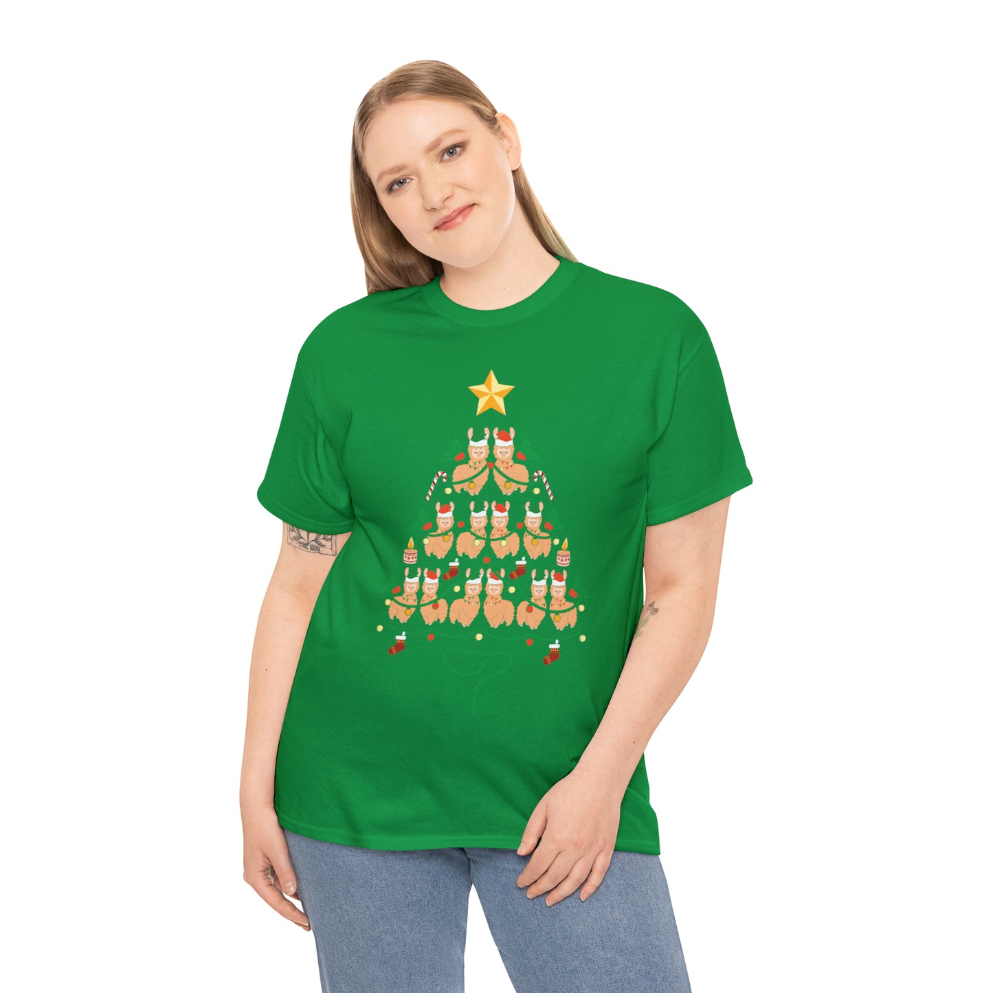 Llama Christmas Tree Christmas Short Sleeve Tee