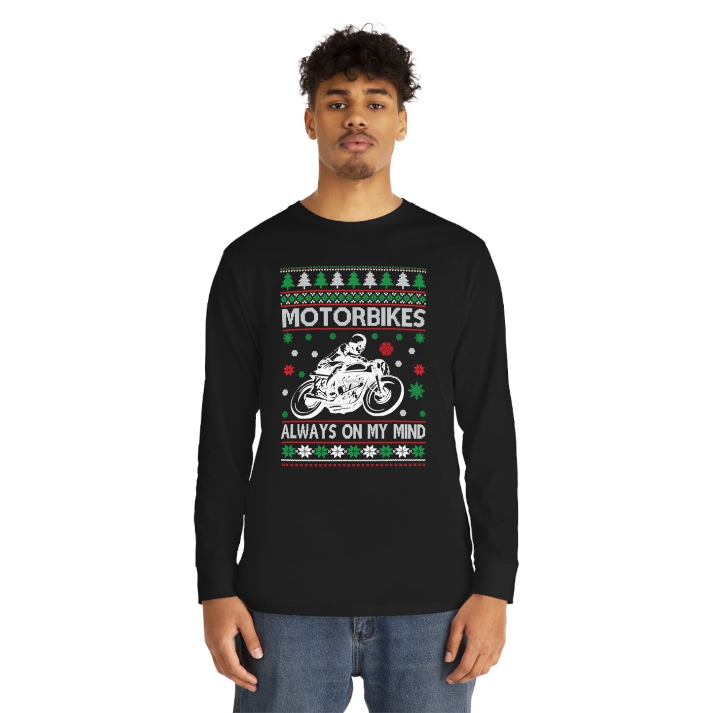 Motorbikes Always on My Mind Christmas Ugly Sweater Long Sleeve Tee