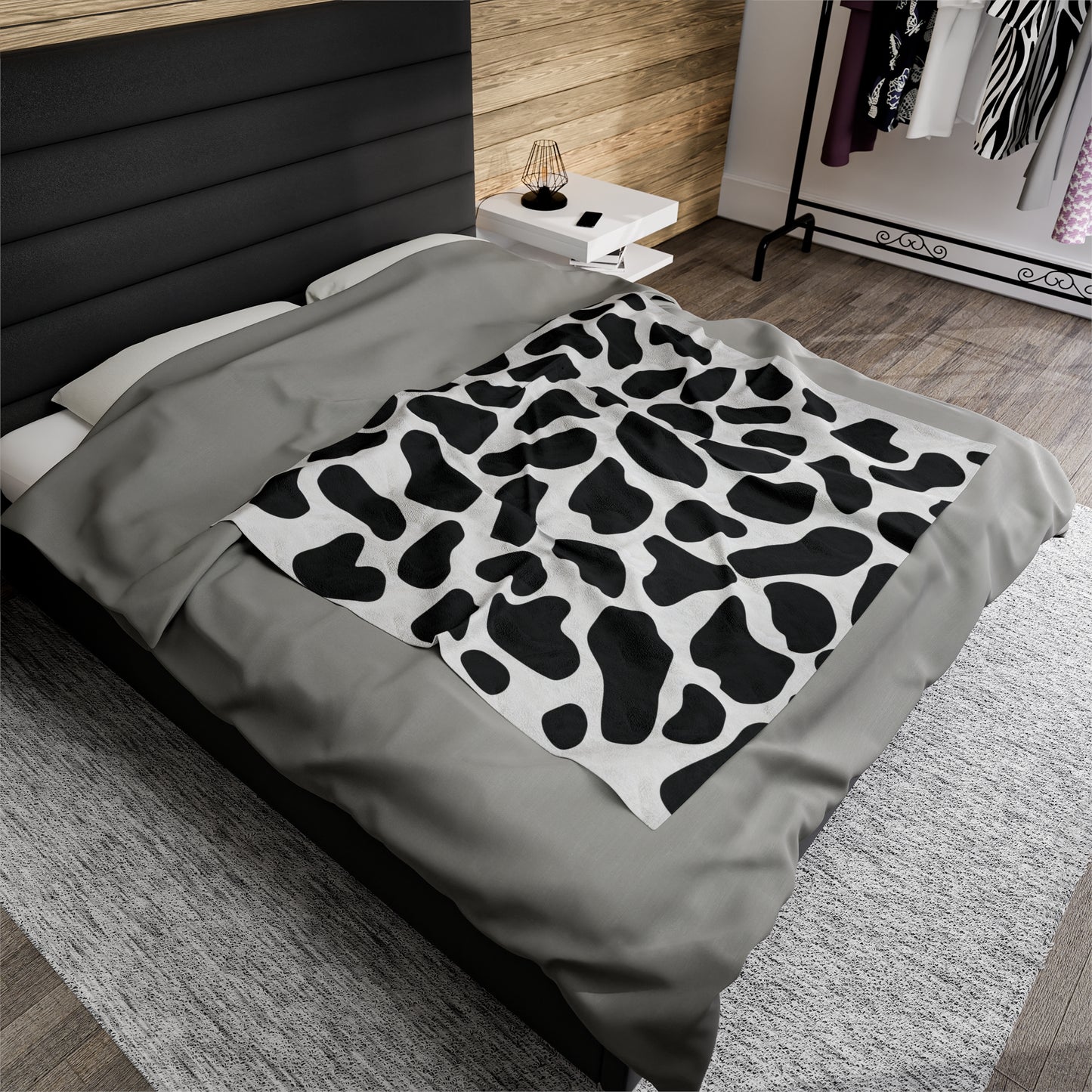 Black White Cow Print Plush Blanket