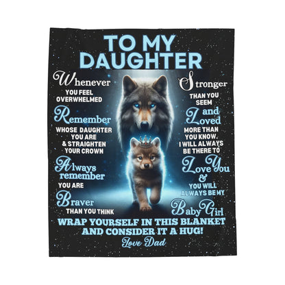 Wolf and Cub Velveteen Plush Blanket for Daughter with Crown and Heartwarming Message from Dad