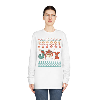 Joy Corgi Dog Christmas Ugly Sweater Long Sleeve Tee