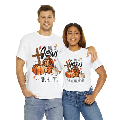 Fall For Jesus He Never Leaves Christian Halloween Short Sleeve Tee