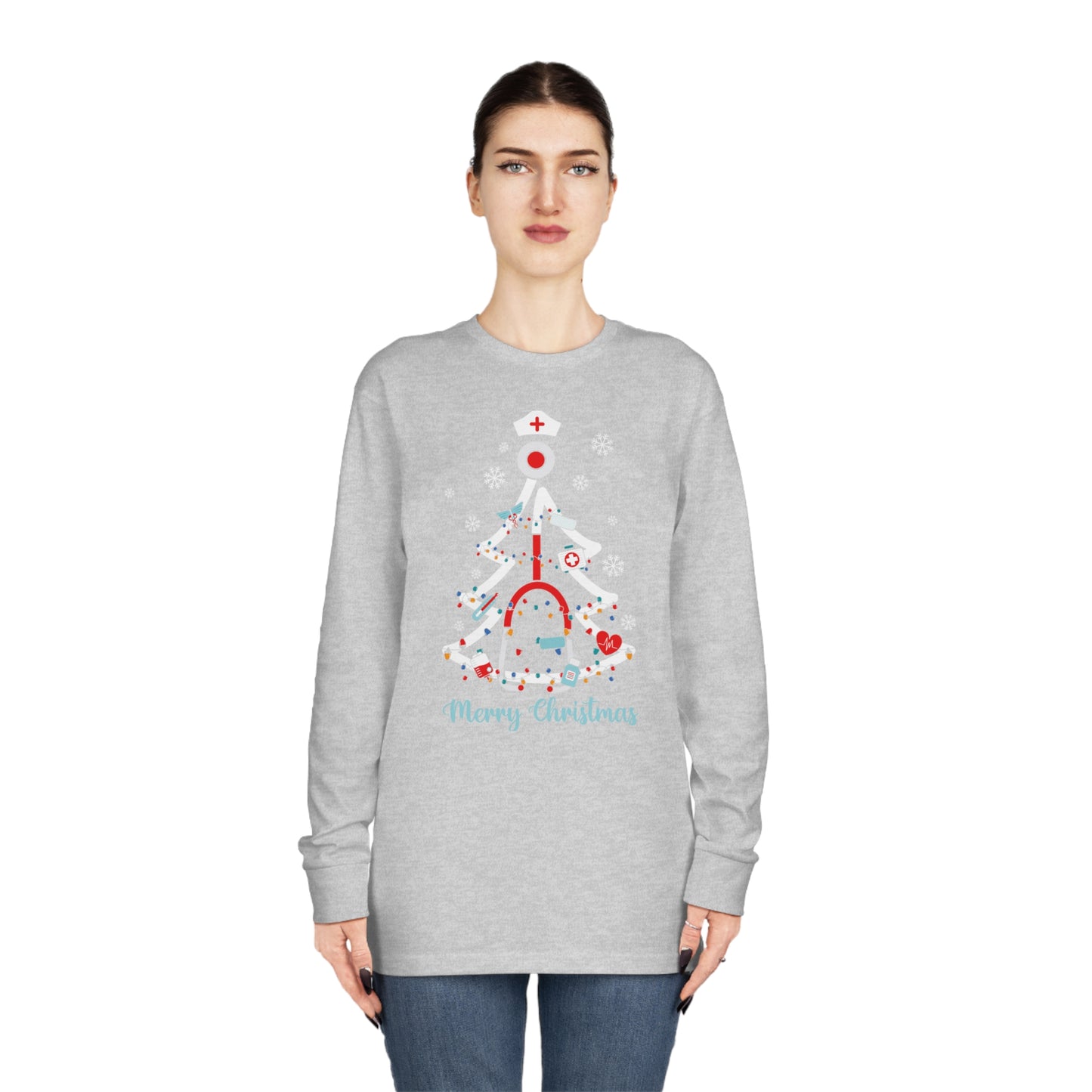 Merry Christmas Stethoscope Christmas Tree Medical Nurse Long Sleeve Tee