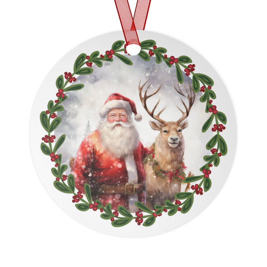 Santa with Reindeer Christmas Ornament